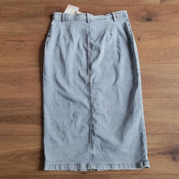 NEW Denim Maxi Skirt Sz 11 29 Button Front Happily Grey Boho Stretch Modest - Picture 11 of 16